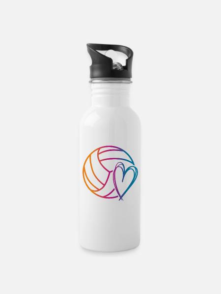 Volleyball Ball - Trinkflasche mit integriertem Trinkhalm - Weiß