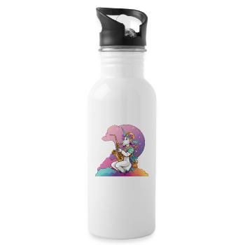 Saxophon Unicorn im Regenbogen - Trinkflasche mit integriertem Trinkhalm - Weiß - Rechts