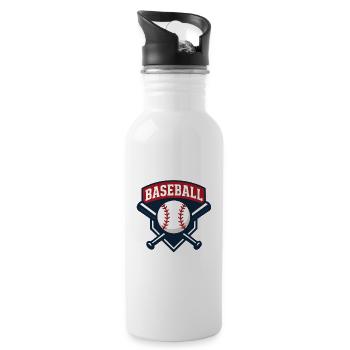 Baseball Emblem Schild mit Ball - Trinkflasche mit integriertem Trinkhalm - Weiß - Rechts