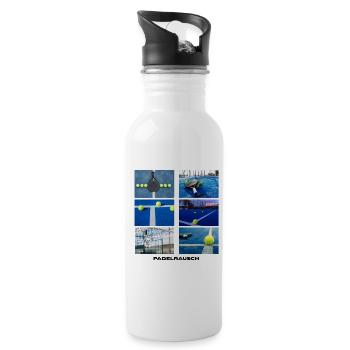 Neon Tennis-Paddle auf blauem Court - Trinkflasche mit integriertem Trinkhalm - Weiß - Rechts