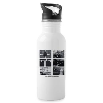Padelrausch Collage BW - Trinkflasche mit integriertem Trinkhalm - Weiß - Rechts