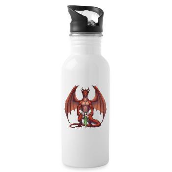 Karmesinroter Drache und Waldfee - Trinkflasche mit integriertem Trinkhalm - Weiß - Rechts