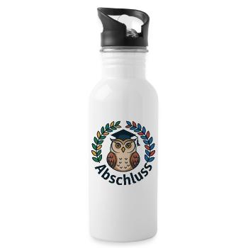 Abschluss-Eule mit Kranz und Mütze - Trinkflasche mit integriertem Trinkhalm - Weiß - Rechts