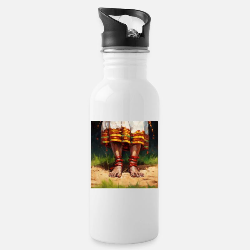 Wurzeln der Erde - Trinkflasche mit integriertem Trinkhalm - Weiß