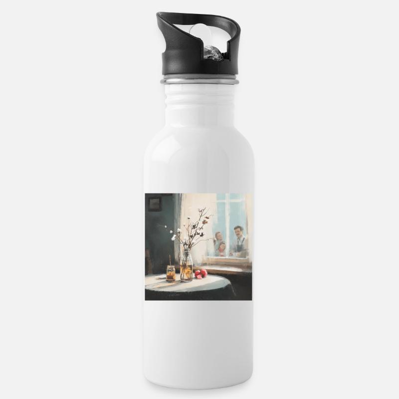 Ein Fenster in warme Erinnerungen - Trinkflasche mit integriertem Trinkhalm - Weiß