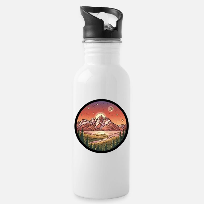 Moonlight Mountains Round Patch - Water bottle with straw - white