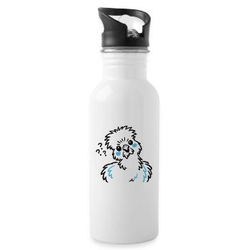 Seidenhuhn – Minimalistische Doodle Illustration - Trinkflasche mit integriertem Trinkhalm - Weiß - Rechts