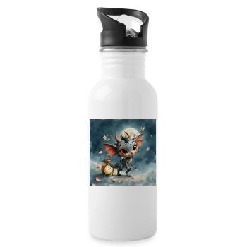Night Baby Dragon with Clock - Water bottle with straw - white - Right