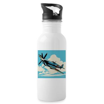 Vintage Prop Airshow Pop Art - Trinkflasche mit integriertem Trinkhalm - Weiß - Rechts