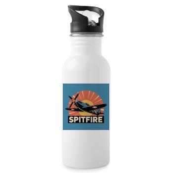 Spitfire Retro Aviation Print - Water bottle with straw - white - Right