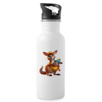 Happy kangaroo with baby - Water bottle with straw - white - Right