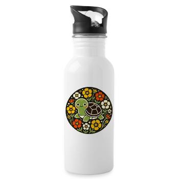 Tiny Turtle Amid Floral Circle - Water bottle with straw - white - Right