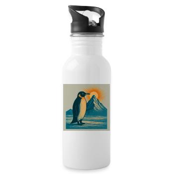 Pinguin im Sonnenaufgang am Bergmeer - Trinkflasche mit integriertem Trinkhalm - Weiß - Rechts