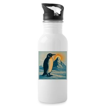 Penguin Sonnenaufgang über Eisbergen - Trinkflasche mit integriertem Trinkhalm - Weiß - Rechts