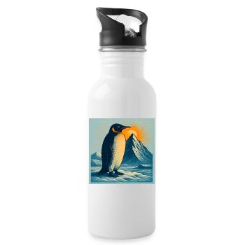 Polar beach penguin at sunrise - Water bottle with straw - white - Right