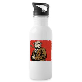 Lamm im Anzug mit Pfeife - Trinkflasche mit integriertem Trinkhalm - Weiß - Rechts
