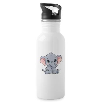 Cuddly baby elephant cartoon - Water bottle with straw - white - Right