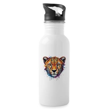 Colorful Leopard – Modern Animal Illustration - Water bottle with straw - white - Right