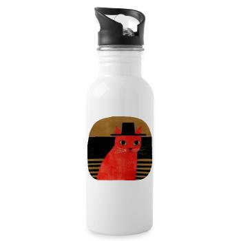 Art rétro du Chat Rouge au Chapeau - Gourde avec paille intégrée - blanc - Droite