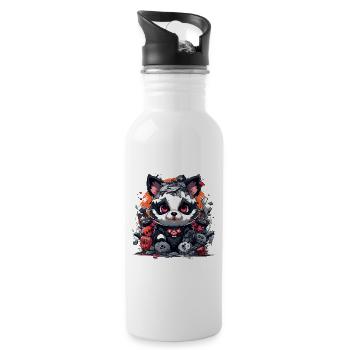 Robo Panda im Schlachtfeld - Trinkflasche mit integriertem Trinkhalm - Weiß - Rechts