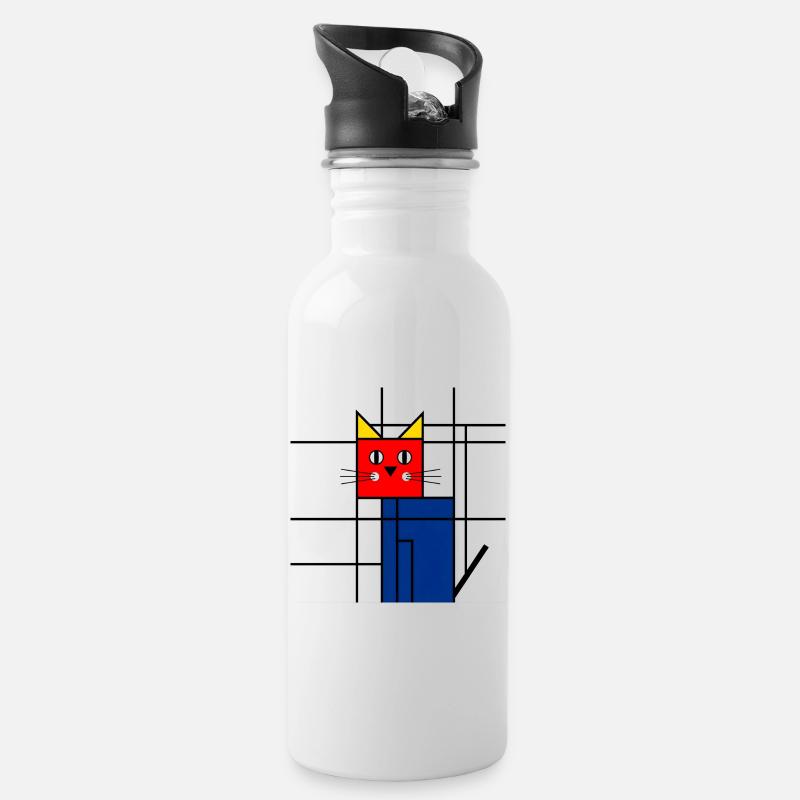 Abstrakte Katze Kunst - Geometrisches Mondrian  - Trinkflasche mit integriertem Trinkhalm - Weiß