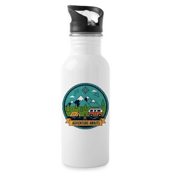 Adventure Camping Road Trip Wilderness Badge - Water bottle with straw - white - Right