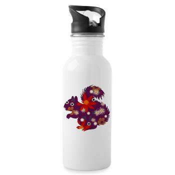 cute small animals, floral pattern - Water bottle with straw - white - Right