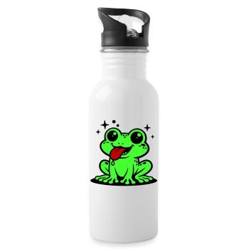Kröte Comic Frosch - Trinkflasche mit integriertem Trinkhalm - Weiß - Rechts
