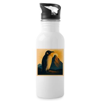 Sonnenpinguin am Bergpanorama - Trinkflasche mit integriertem Trinkhalm - Weiß - Rechts