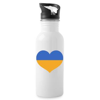 Flaggenherz in den Farben der Ukraine - Trinkflasche mit integriertem Trinkhalm - Weiß - Rechts