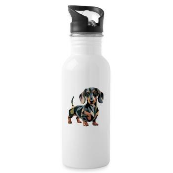 Geometrischer Dackelhund - Trinkflasche mit integriertem Trinkhalm - Weiß - Rechts