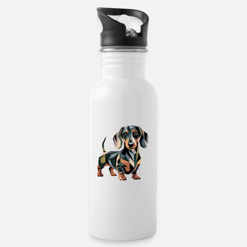 Geometrischer Dackelhund - Trinkflasche mit integriertem Trinkhalm - Weiß