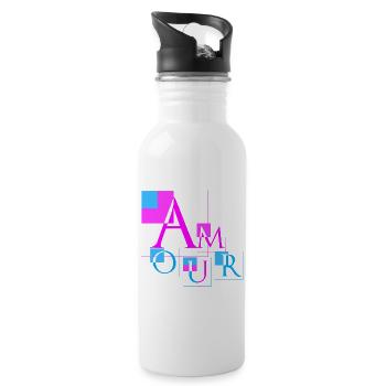 Geometric Love | Modern Pink & Blue Design - Water bottle with straw - white - Right