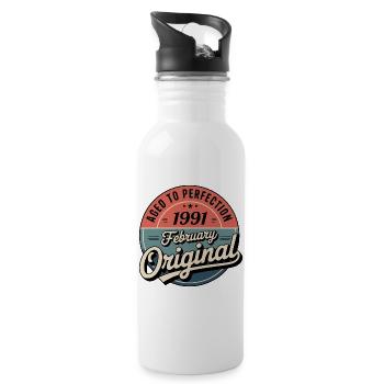 Anniversaire 1991 Février 1991 né en Février 1991 - Gourde avec paille intégrée - blanc - Droite