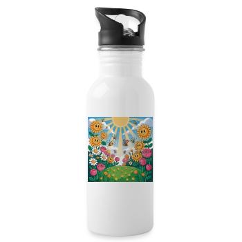 Sonnenblumengarten mit Bienen - Trinkflasche mit integriertem Trinkhalm - Weiß - Rechts