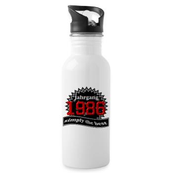 Jahrgang 1986 , 40. Geburtstag - Trinkflasche mit integriertem Trinkhalm - Weiß - Rechts