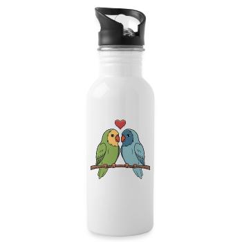 Adorable Lovebirds Pair with Heart - Water bottle with straw - white - Right