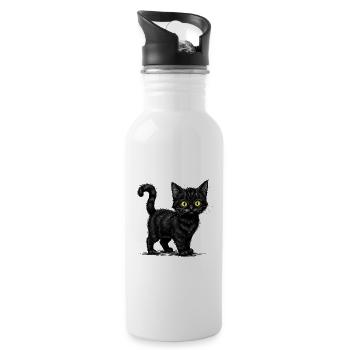 Chat noir mignon - Illustration réaliste - Gourde avec paille intégrée - blanc - Droite