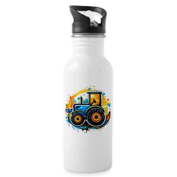 Bunter Traktor im Graffiti-Stil   - Trinkflasche mit integriertem Trinkhalm - Weiß - Rechts
