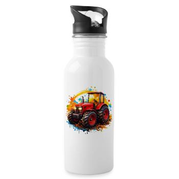 Roter Traktor mit Farbspritzern  - Trinkflasche mit integriertem Trinkhalm - Weiß - Rechts