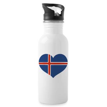 Iceland Flag Heart Design - Water bottle with straw - white - Right