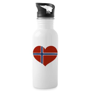 Norwegisches Flaggenherz - Trinkflasche mit integriertem Trinkhalm - Weiß - Rechts