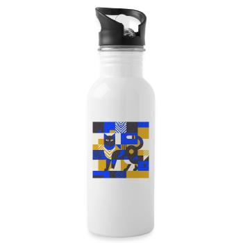 Katz Mosaic in Blue and Gold - Water bottle with straw - white - Right