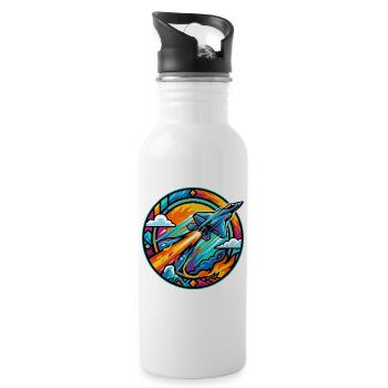 Neon Düsen Jet im Feuer Kreis Retro Space Rakete - Trinkflasche mit integriertem Trinkhalm - Weiß - Rechts