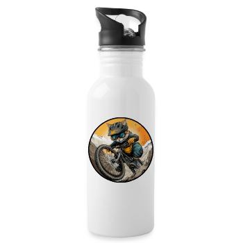 Chat motard / chaton VTT - Gourde avec paille intégrée - blanc - Droite