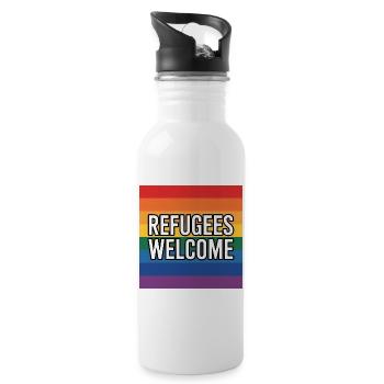 Réfugiés Bienvenus - Produits dérivés antifascistes - Gourde avec paille intégrée - blanc - Droite
