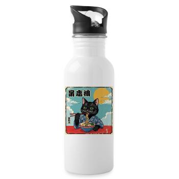 Kawaii Cat Eating Ramen Noodles Katze - Water bottle with straw - white - Right