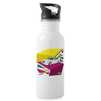 Retro Car Neon Panels 80's - Water bottle with straw - white - Right