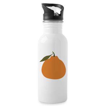 Minimalistisches Orange mit Blatt - Trinkflasche mit integriertem Trinkhalm - Weiß - Rechts