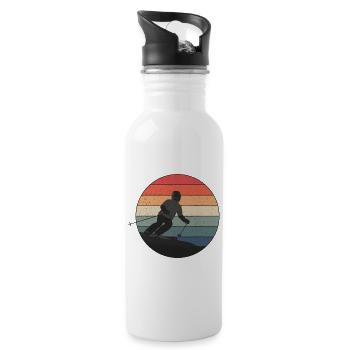 Skiing downhill in sunset - Water bottle with straw - white - Right